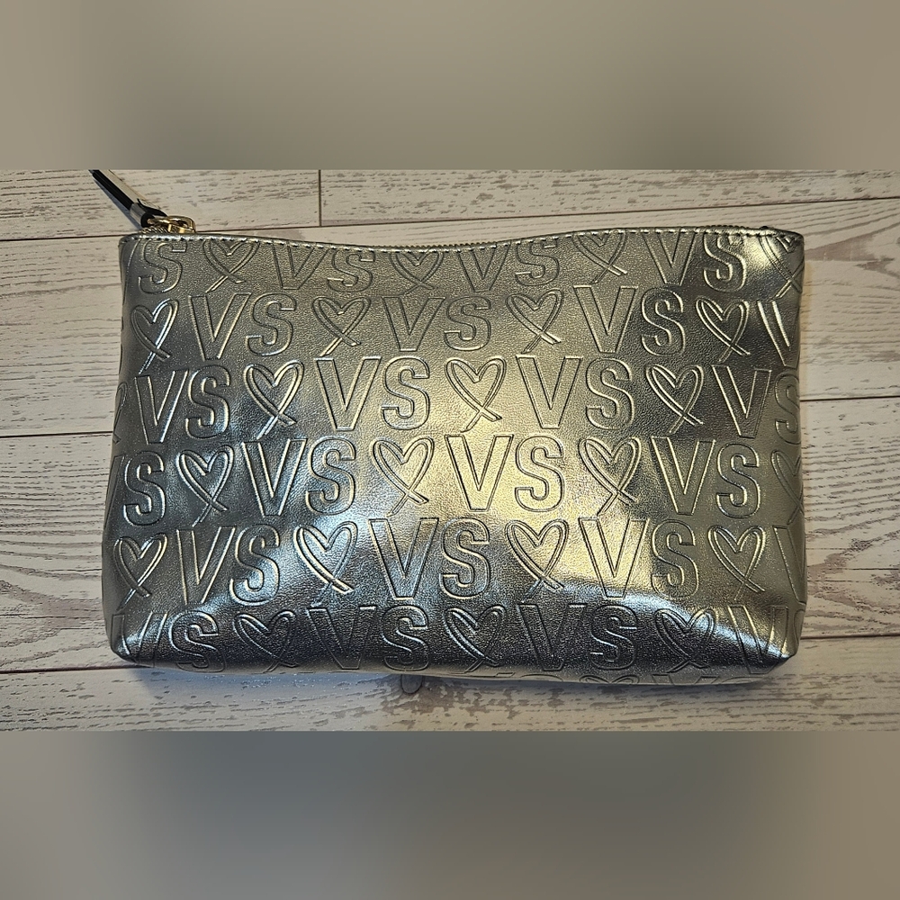 Silver Victoria's Secret Embossed Women's Makeup Bag.